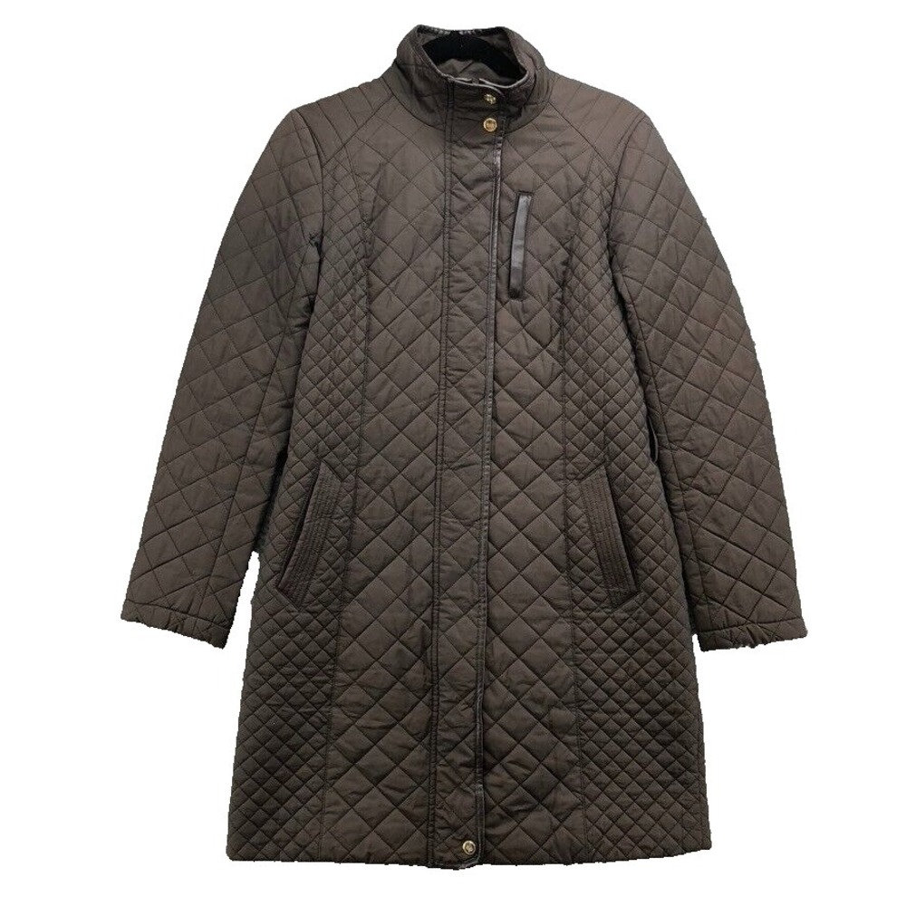Cole Haan Quilted Mid Length Jacket Womens Small Brown Full Zip Outdoor Gorpcore